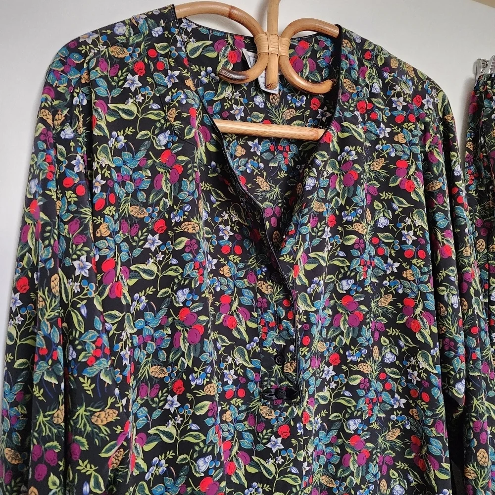 VTG Jennifer Moore Wildflower Silky Pajama Pant Set Black Floral S